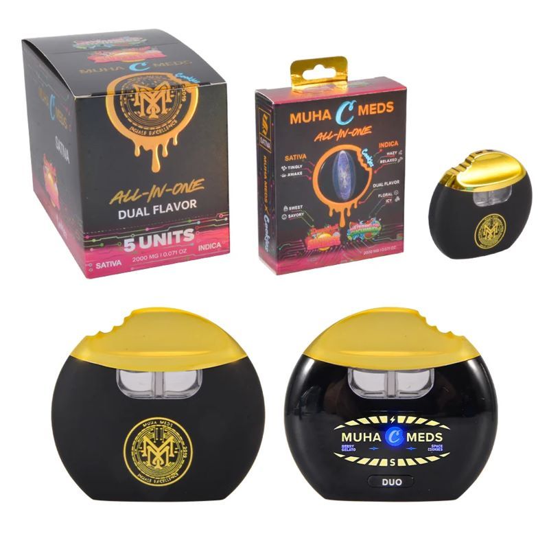 Muha Meds x Cookies 2G Dual Flavor All-In-One Empty Vape Pens with Packaging